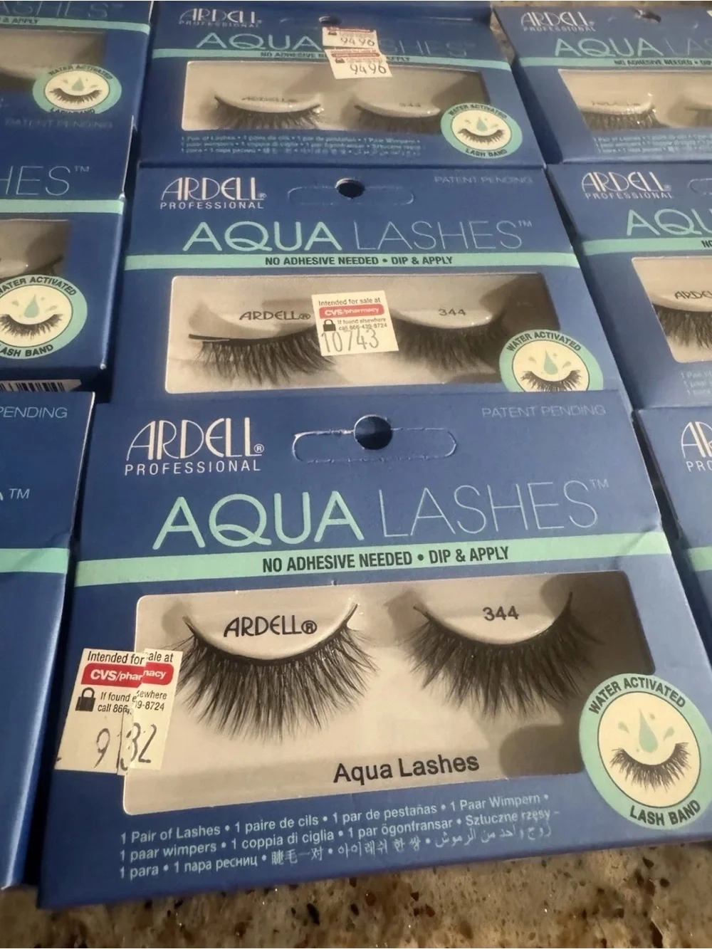 Ardell Professional Aqua False Lashes 344 Black No Adhesive Needed (LOT OF 10)